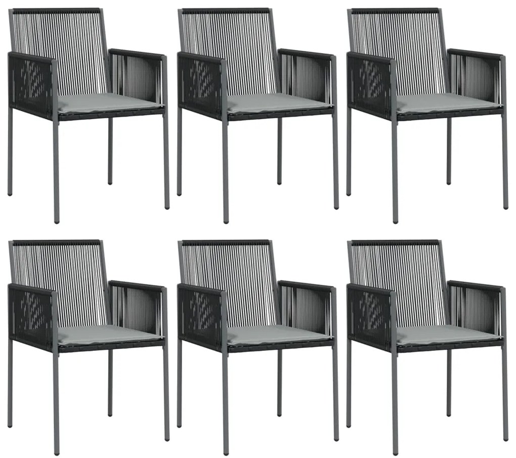 vidaXL Τραπεζαρία Κήπου Σετ 7 τεμ Μαύρο Συνθ. Ρατάν/Ατσάλι &amp; Μαξιλάρια