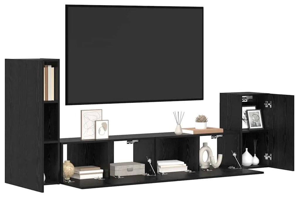 vidaXL Τηλεοπτική Κάβα Τοίχου 3 pcs Μαύρη Οξυά Επεξεργασμένο ξύλο