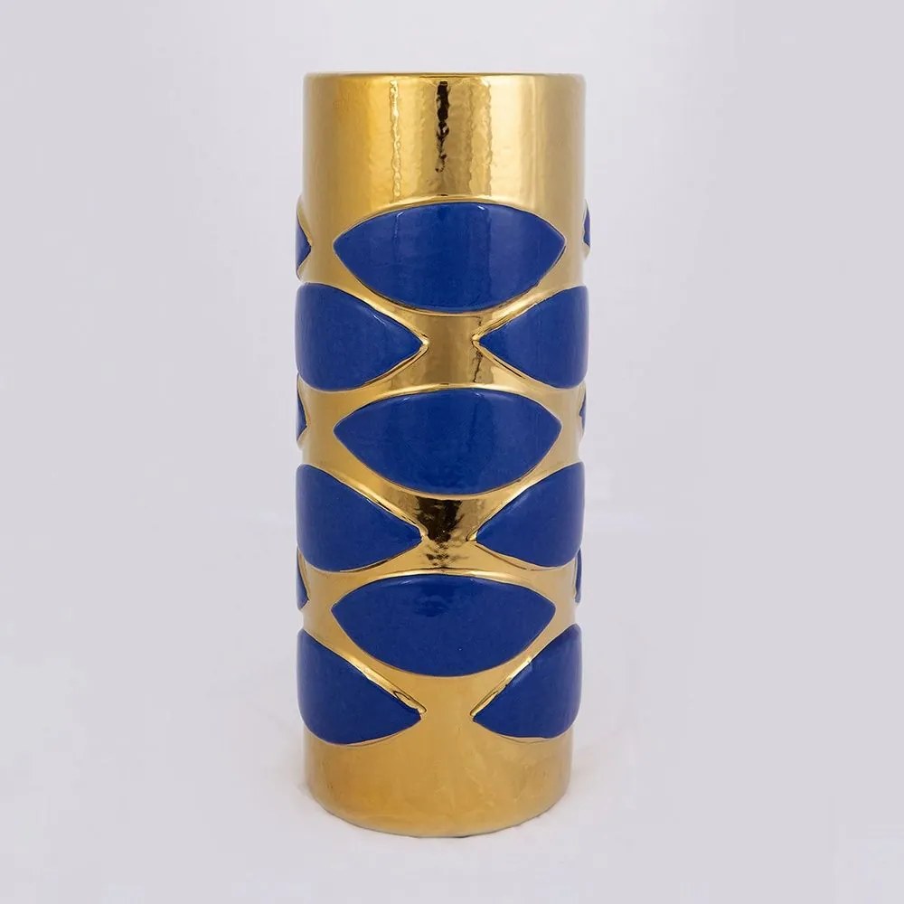 Βάζο Κεραμικό 752-20172 12x12x26,5cm Blue-Gold Estheti Home Κεραμικό