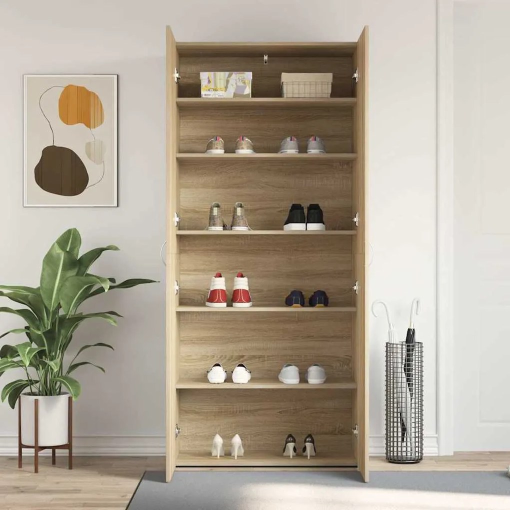 vidaXL Ντουλάπα Παπουτσιών Καφέ 80 x 35.5 x 180 εκ Επεξεργασμένο ξύλο