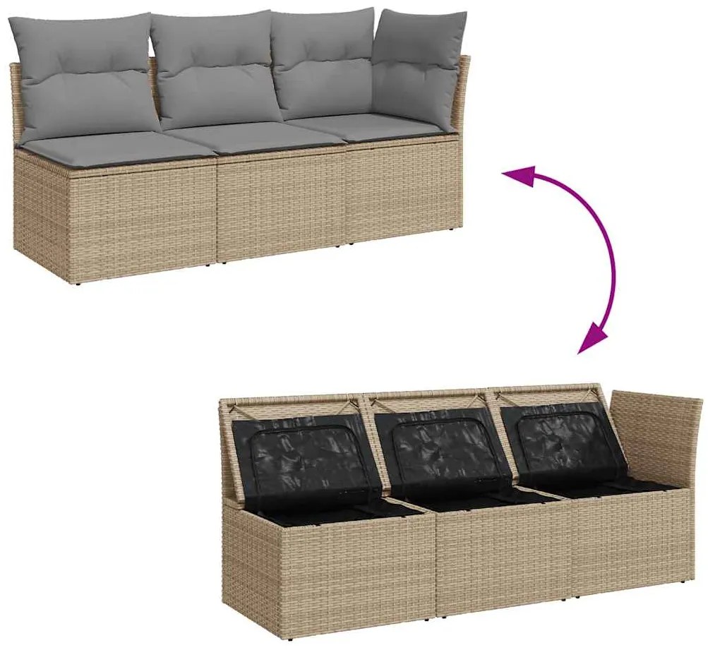 vidaXL Καναπές Κήπου Τριθέσιος Μπεζ από Συνθετικό Ρατάν με Μαξιλάρια