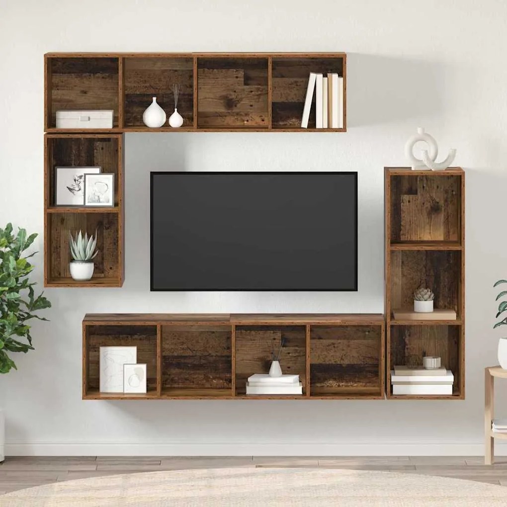 vidaXL Σετ επίπλου τηλεόρασης 4 pcs Παλαιό ξύλο 37 x 37 x 142.5 εκ