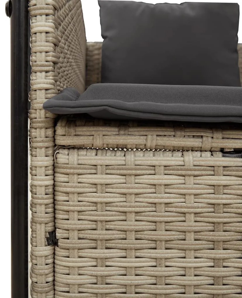 vidaXL Ξαπλώστρα Διπλή Αν. Γκρι Συνθετικό Ρατάν Σκίαστρο και Μαξιλάρια