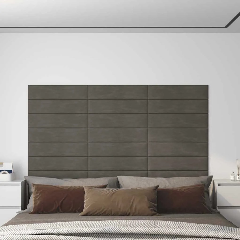 vidaXL Πάνελ Τοίχου 12 τεμ. Σκούρο Γκρι 60x15 εκ. 1,08 μ² Βελούδο
