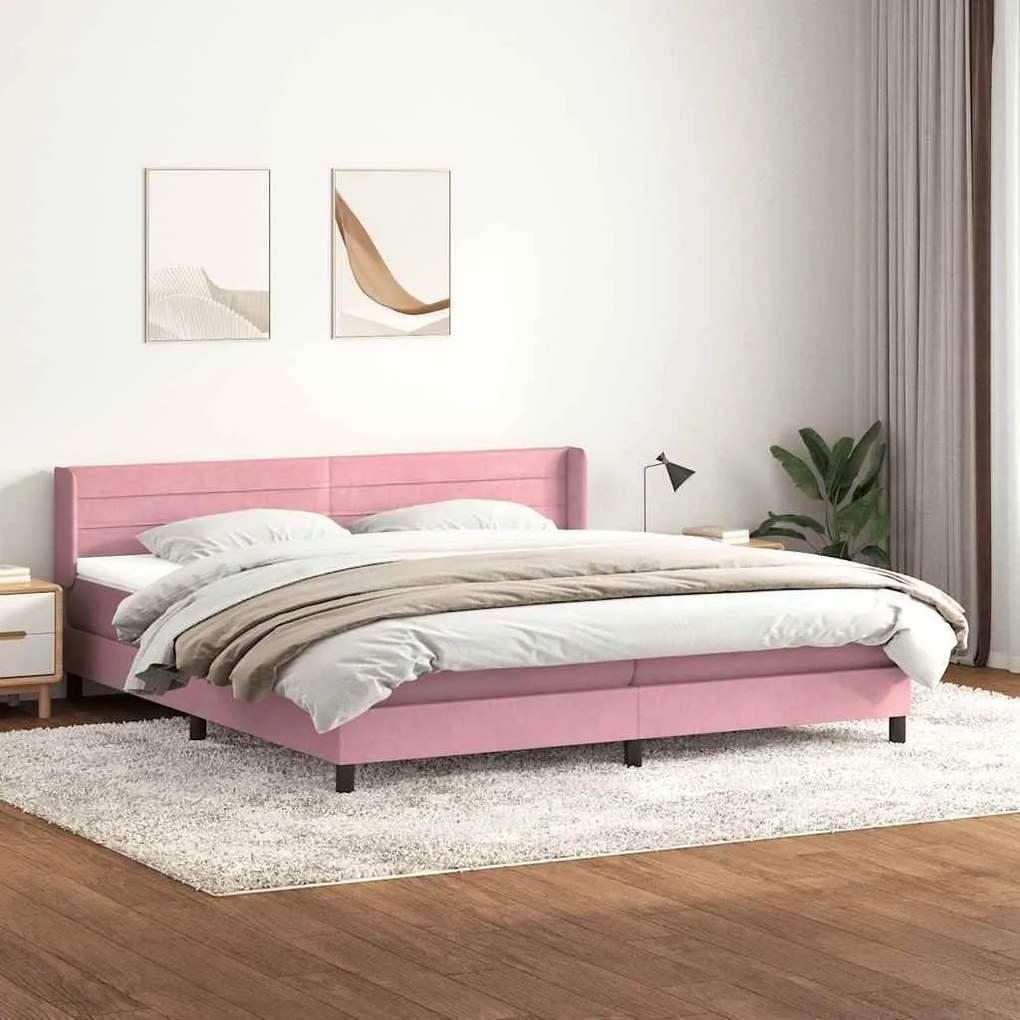 Box Spring κρεβάτι με στρώμα ροζ 200x220 cm Βελούδινο - Ροζ