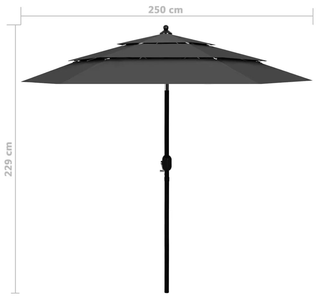 Ομπρέλα Κήπου 3 Επιπέδων Ανθρακί 2,5μ. Ιστό Αλουμινίου - Ανθρακί