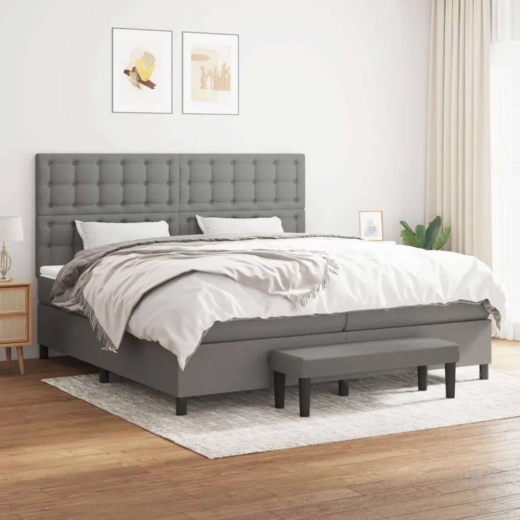 Κρεβάτι Boxspring με Στρώμα Σκούρο Γκρι 200x200 εκ. Υφασμάτινο - Γκρι