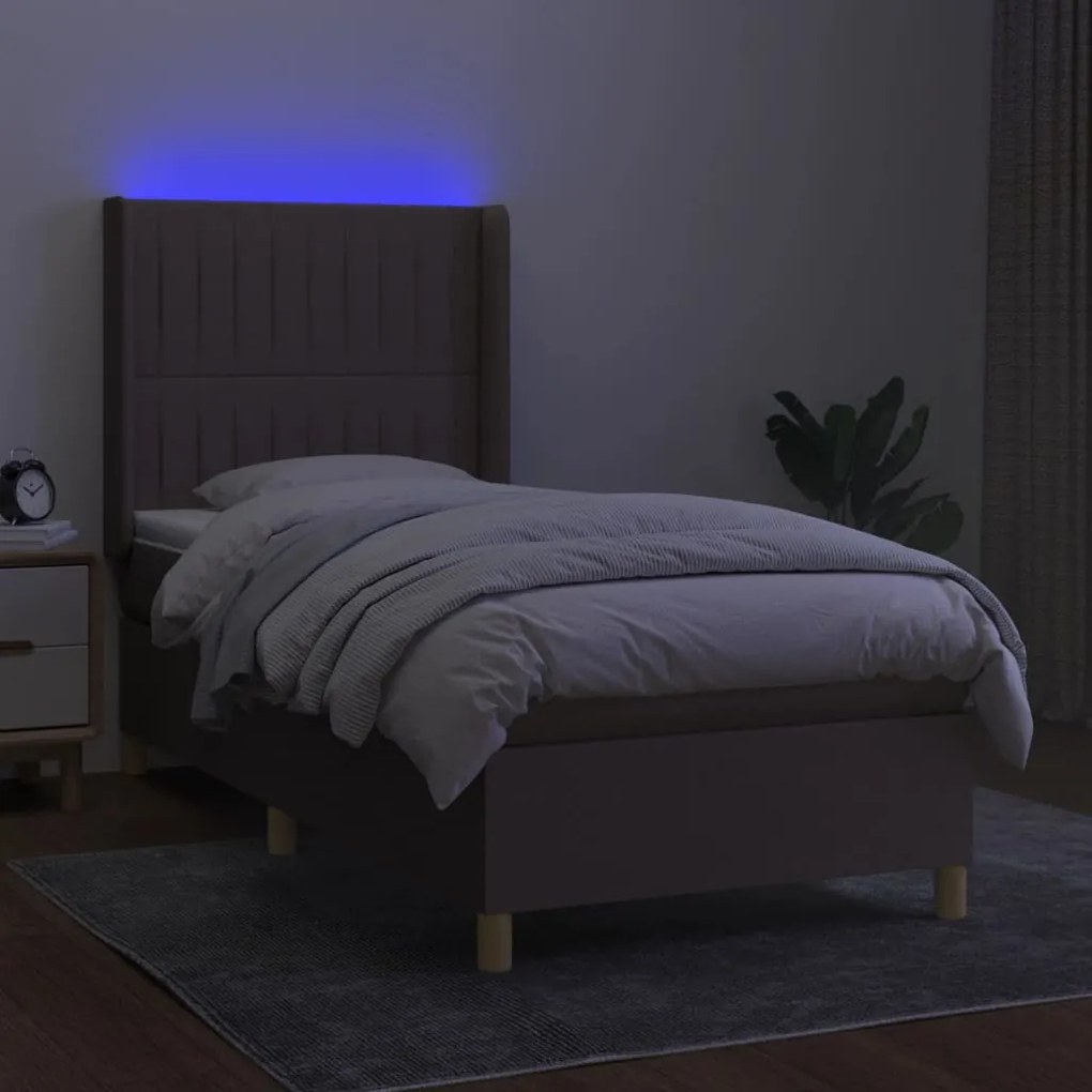 vidaXL Κρεβάτι Boxspring με Στρώμα &amp; LED Taupe 90x190 εκ. Υφασμάτινο