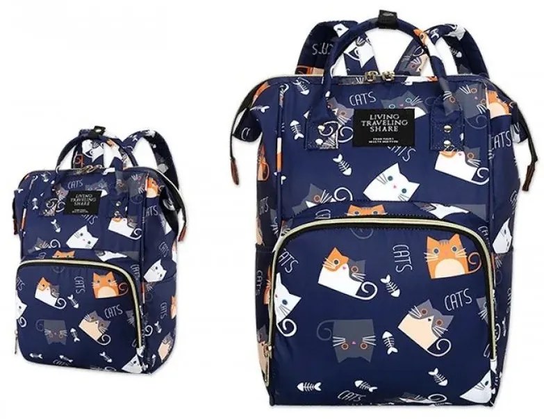 Τσάντα Πλάτης Μωρού B-401 Cats 26x16x39cm Blue Living Traveling Share Ύφασμα