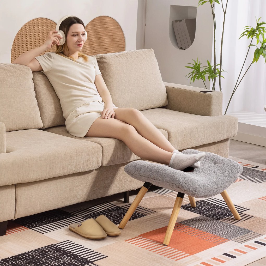 HOMCOM Μοντέρνο υποπόδιο με κάλυμμα fleece και ξύλινα πόδια, επενδυμένο, για σαλόνι, υπνοδωμάτιο, διάδρομο, ανοιχτό γκρι