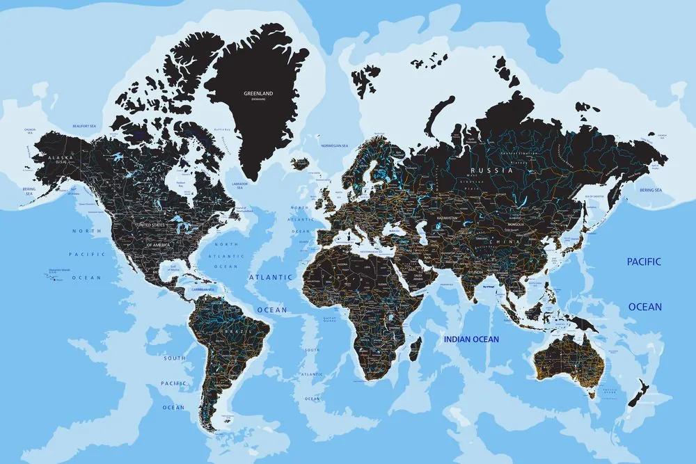Εικόνα στο φελλό ενός σύγχρονου παγκόσμιου χάρτη - 120x80  arrow