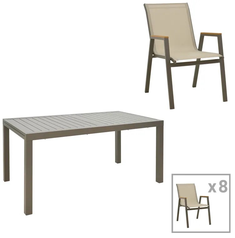 Intrahome Τραπεζαρία Lafla-Azelie Intrahome σετ 9τεμ σαμπανιζέ αλουμίνιο και plywood σε φυσική απόχρωση 160-240x100x75εκ | SKU: INTRAPA-399111141