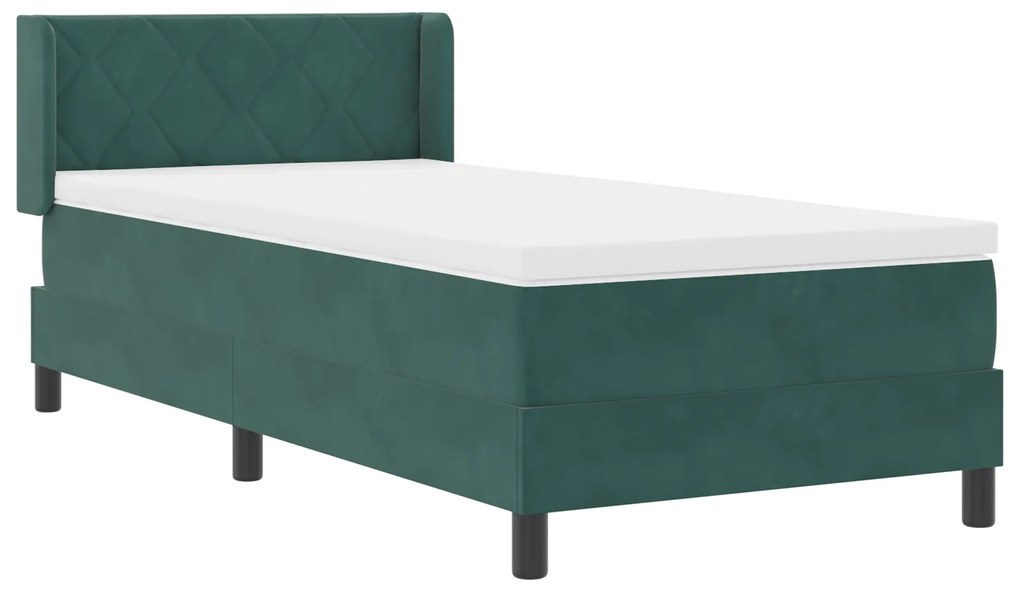 vidaXL Κρεβάτι Box Spring με Στρώμα Σκούρο Πράσινο 90x200 εκ. Βελούδο