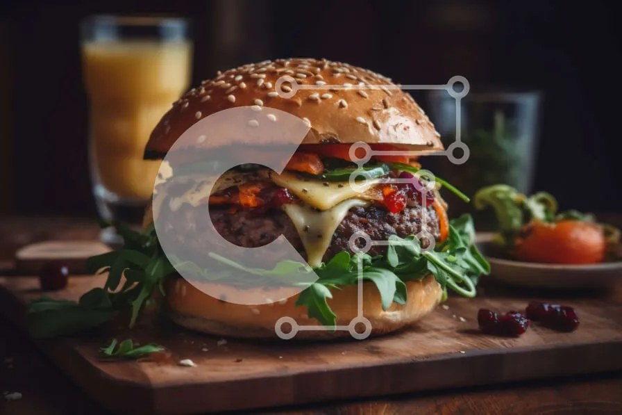 Intra Συλλεκτικό Ξύλινο Παζλ Plywood  4mm - Νόστιμο Cheeseburger με μαρούλι, ντομάτα και σάλτσα κράνμπερι Σε Ξύλινο Κουτί - Διαστάσεις: 10x10 cm – 25 κομμάτια