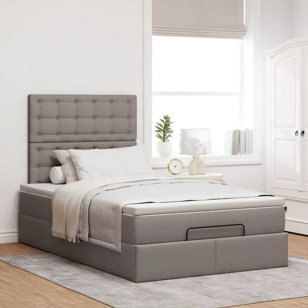 vidaXL Οθωμανικό κρεβάτι με στρώμα Taupe 120x190 cm Ύφασμα