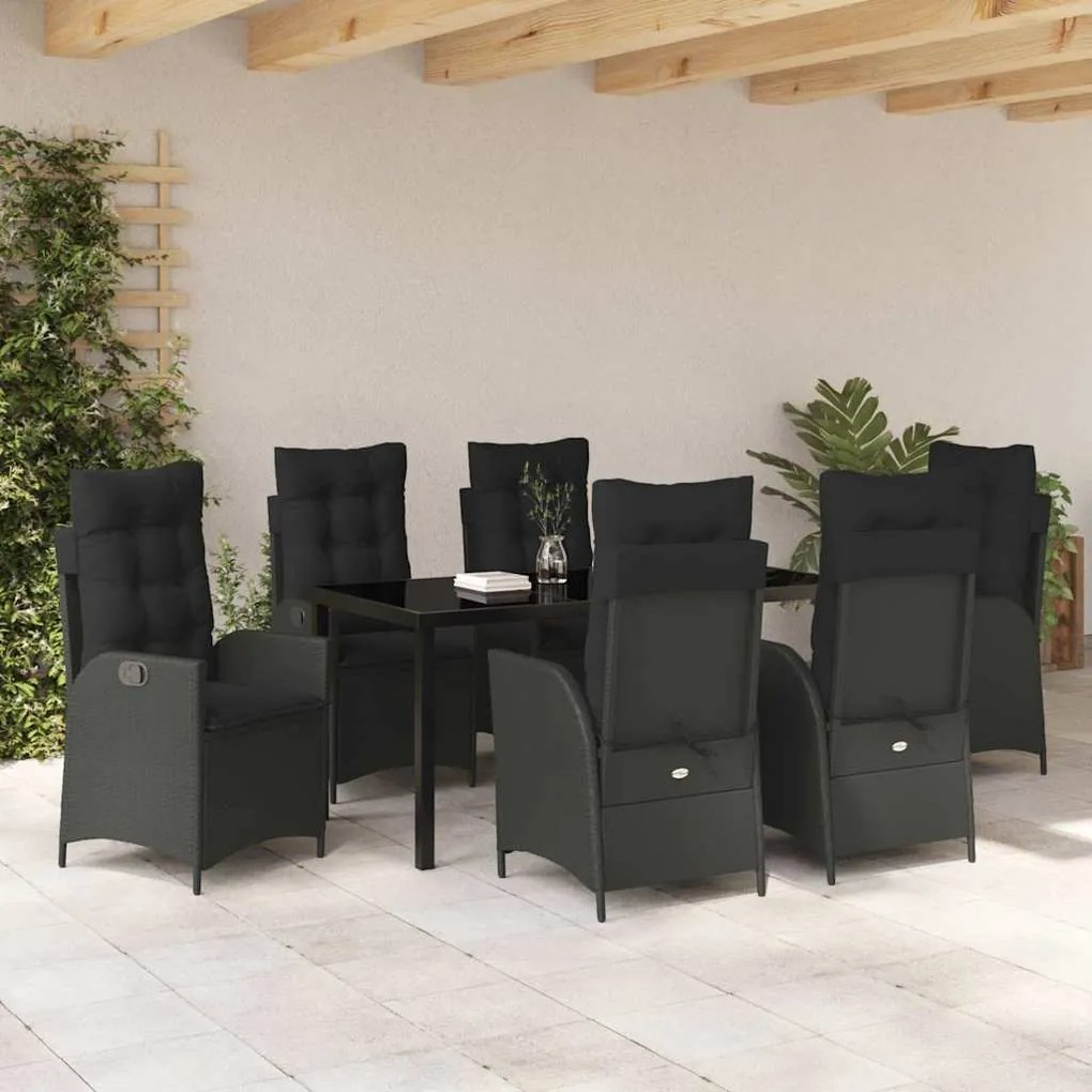 vidaXL Σέτ φαγητού για κήπο 7 pcs Μαύρο συνθετικό ρατάν