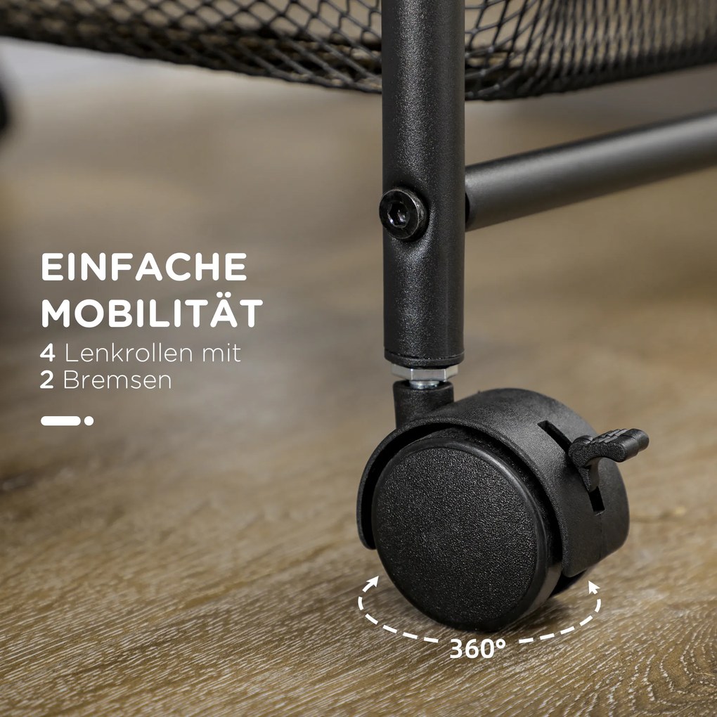 Τροχήλατο καρότσι HOMCOM με 4 καλάθια, καρότσι κουζίνας, 4 τροχοί με 2 φρένα, καρότσι πολλαπλών χρήσεων, Μαύρο, 41,5 x 31 x 66 cm