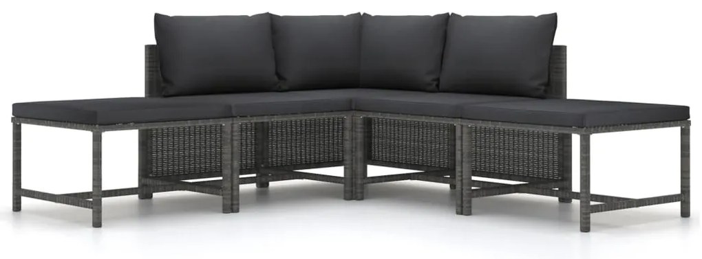 vidaXL Σαλόνι Κήπου 5 Τεμαχίων Γκρι από Συνθετικό Ρατάν με Μαξιλάρια