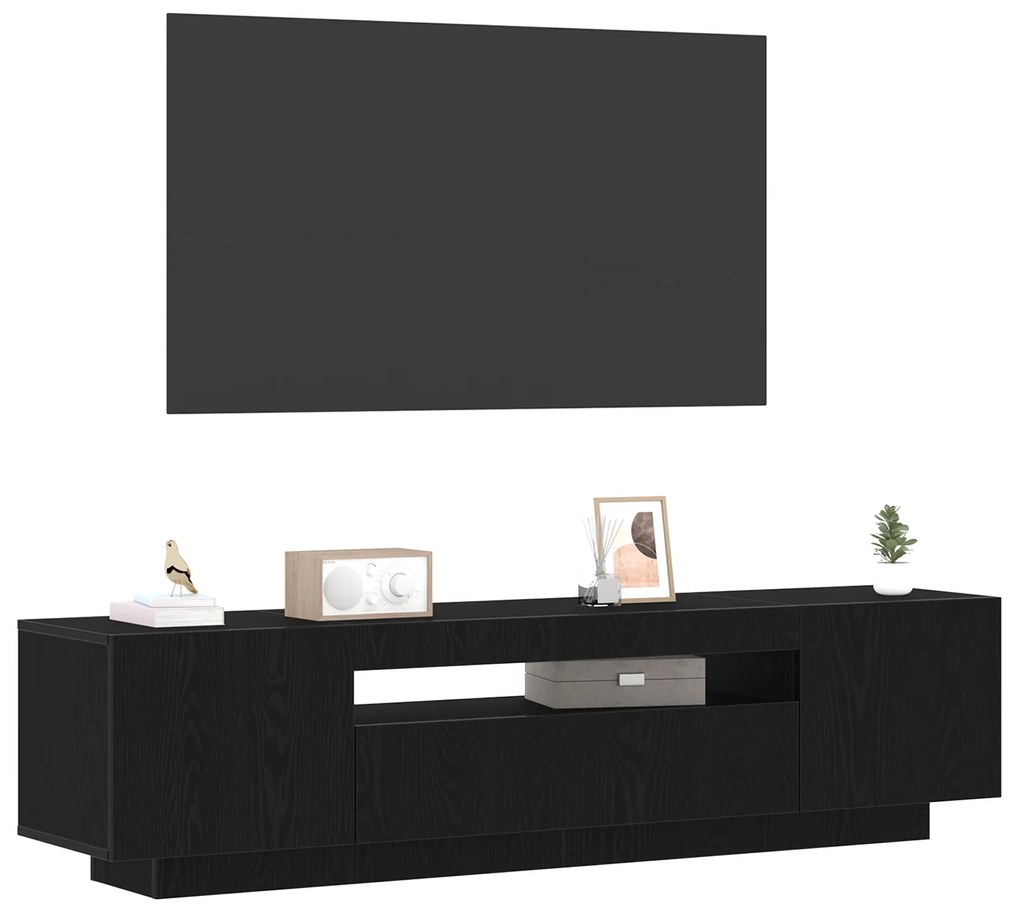 vidaXL Κάδος τηλεόρασης με LED φώτα, Μαύρο Δρυς, 160x35x40 εκ., από επεξεργασμένο ξύλο