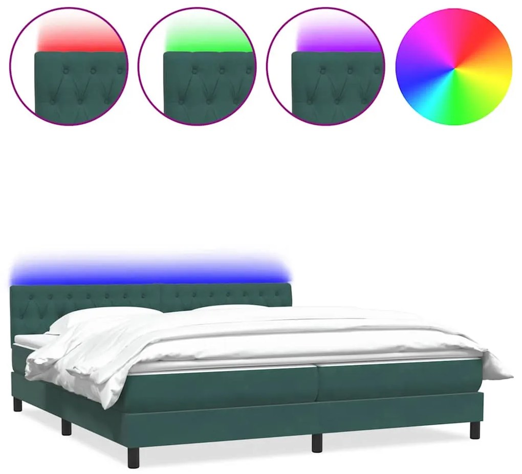 vidaXL Κρεβάτι Boxspring με Στρώμα Σκούρο Πράσινο 200x210εκ. Βελούδινο