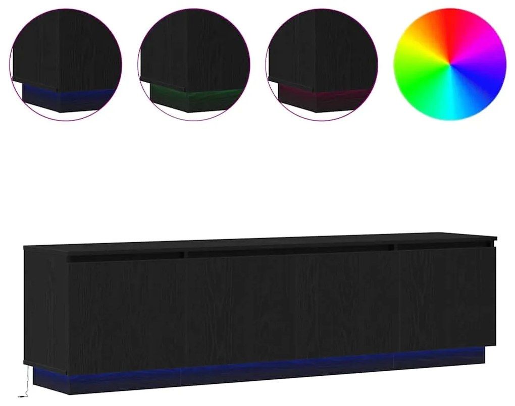 vidaXL Βιτρίνα τηλεόρασης με LED Μαύρη δρυς 180 x 38 x 49 εκ