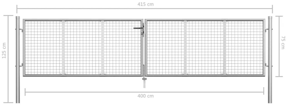 vidaXL Πόρτα Κήπου Ασημί 400x75 εκ. από Γαλβανισμένο Ατσάλι