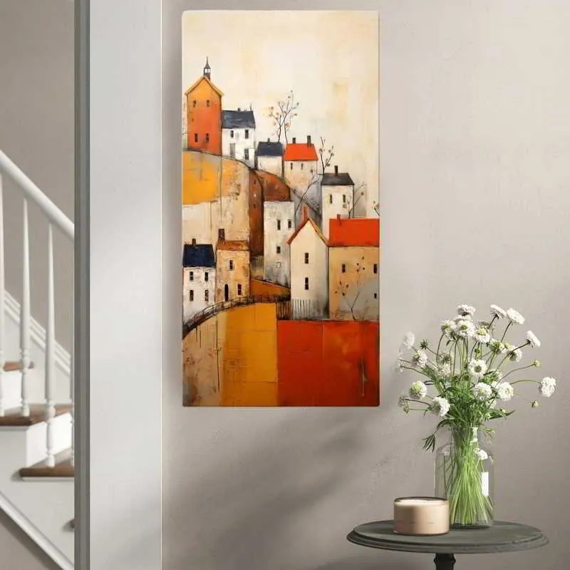 Πίνακας σε καμβά Houses on the Hill Megapap ψηφιακής εκτύπωσης 50x100x3εκ.