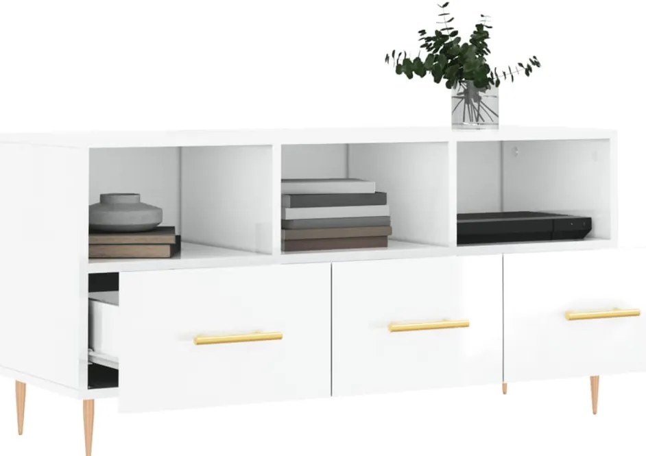 vidaXL Έπιπλο Τηλεόρασης Γυαλ. Λευκό 102x36x50 εκ. Επεξεργασμένο Ξύλο