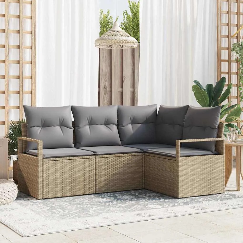 vidaXL Σετ Καναπέ Κήπου με μαξιλάρι 4 pcs Μπεζ, Ανοιχτό Γκρι