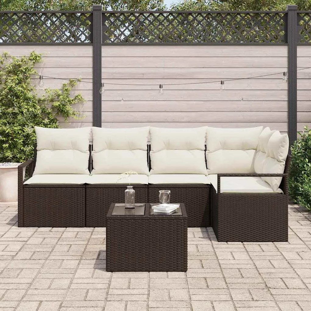 vidaXL Σετ Καναπέ Κήπου 6 pcs Καφέ, Κρέμα Πολυ rattan, βαμμένο ατσάλι
