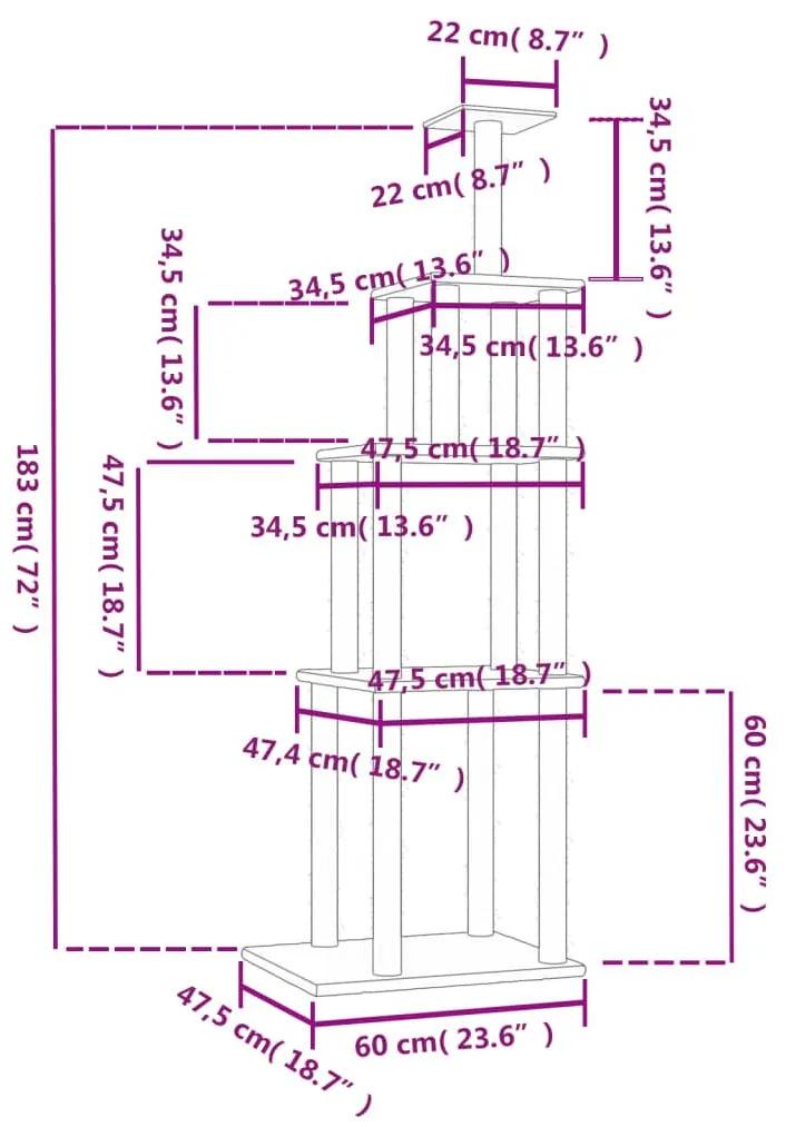 Γατόδεντρο Aνοιχτό Γκρι 183 εκ. με Στύλους Ξυσίματος από Σιζάλ - Γκρι