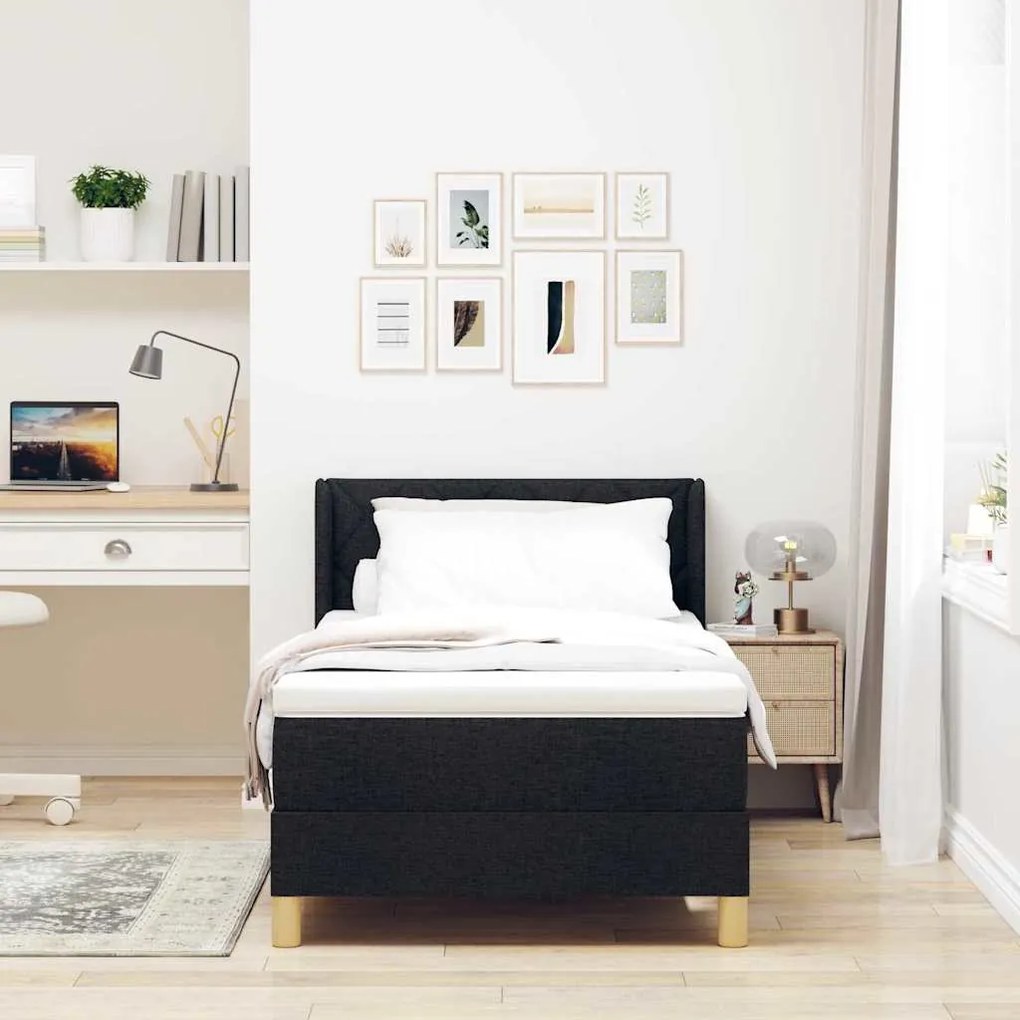 vidaXL Κρεβάτι με Ελατήρια με στρώμα Μαύρο 90 x 190 cm ύφασμα