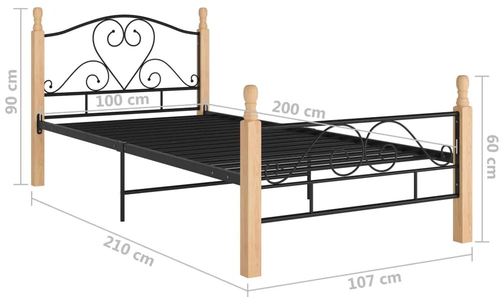 vidaXL Πλαίσιο Κρεβατιού Μαύρο Μεταλλικό 100 x 200 εκ.