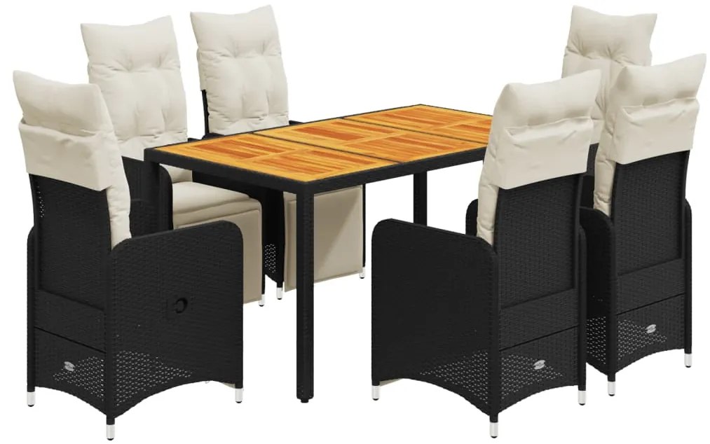 vidaXL Σετ Επίπλων Bistro Κήπου 7 τεμ Μαύρο Συνθετ. Ρατάν με Μαξιλάρια