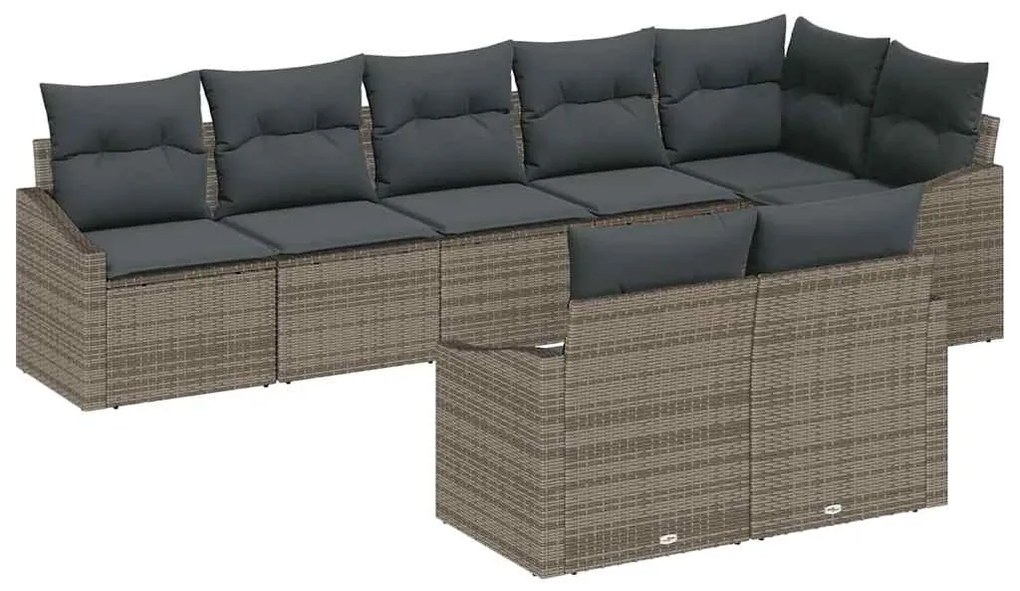 vidaXL Σέτ φαγητού για κήπο 8 pcs Γκρι Πολυ rattan, βαμμένο ατσάλι