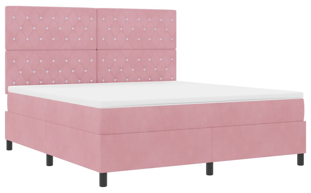 vidaXL κρεβάτι Box Spring με στρώμα & LED ροζ 180x200 εκ. βελούδο