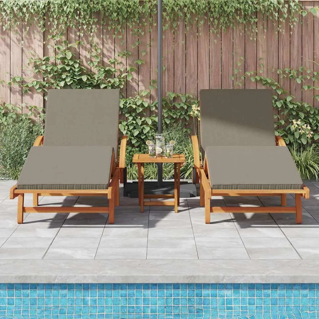vidaXL Ξαπλώστρα 2 pcs Taupe 200 x 67 x 84εκ Μασίφ ξύλο ακακίας