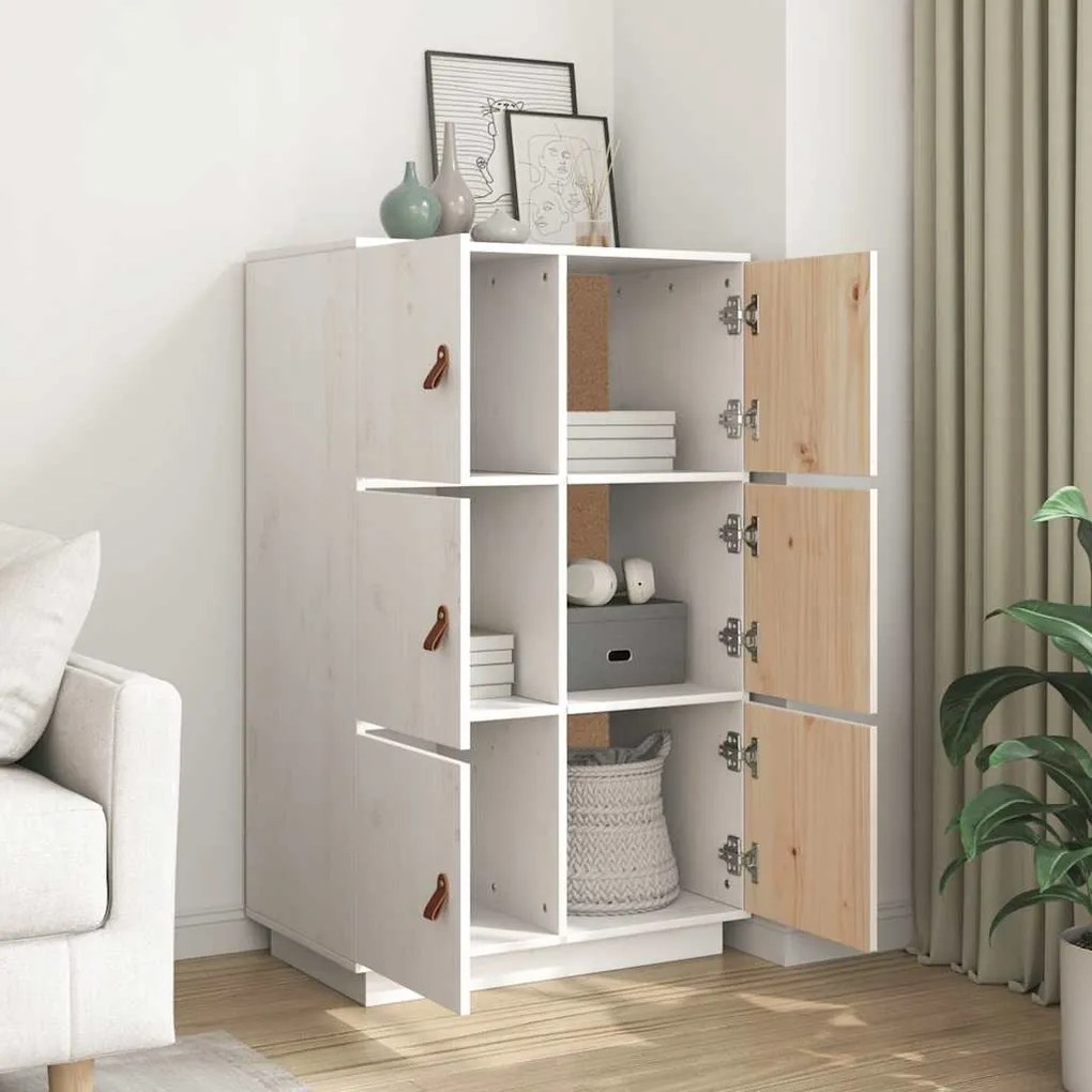 vidaXL Ντουλάπι Ψηλό Λευκό 67 x 40 x 108,5 εκ. από Μασίφ Ξύλο Πεύκου