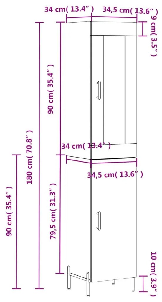 Ντουλάπι Γκρι Σκυροδέματος 34,5x34x180 εκ. Επεξεργασμένο Ξύλο - Γκρι