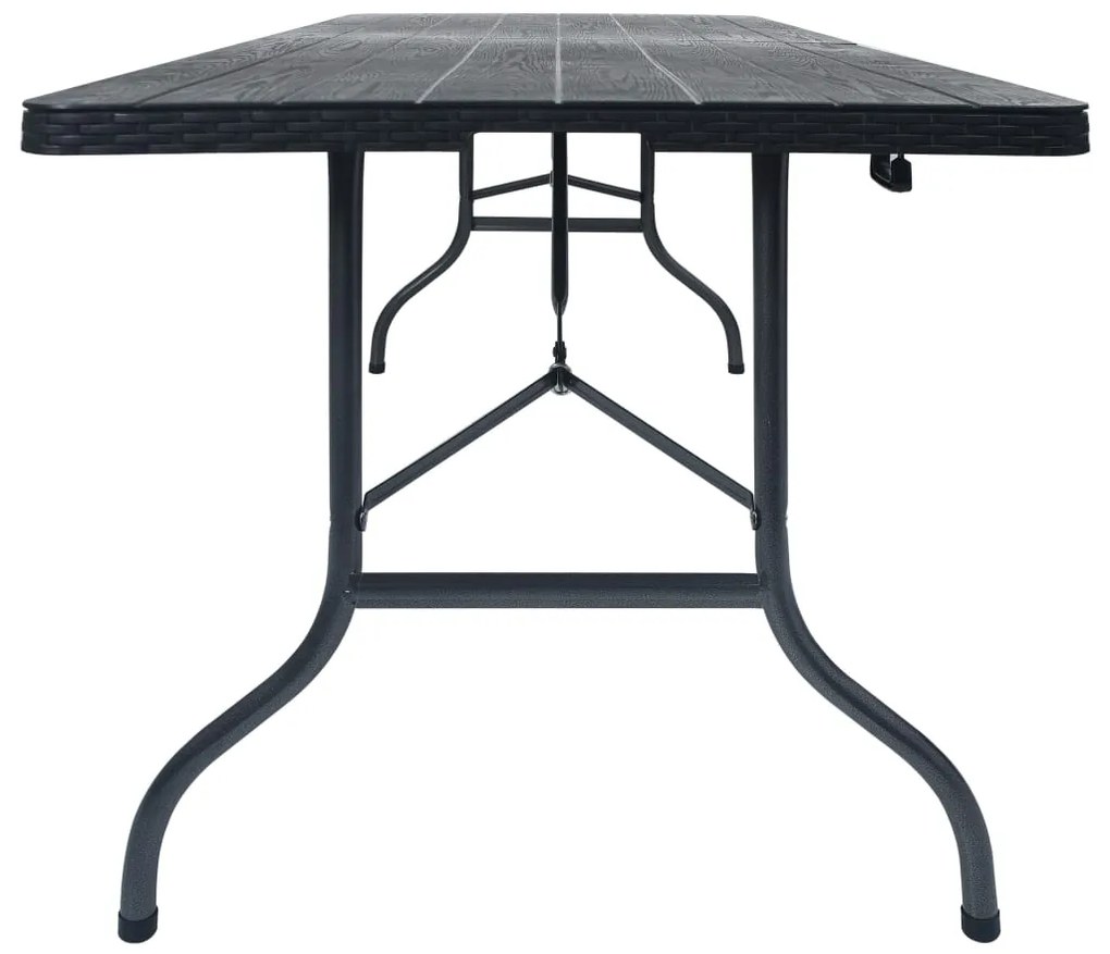 vidaXL Τραπέζι Κήπου Πτυσσόμ. Μαύρο 180x75x72 εκ. HDPE Απομίμηση Ρατάν