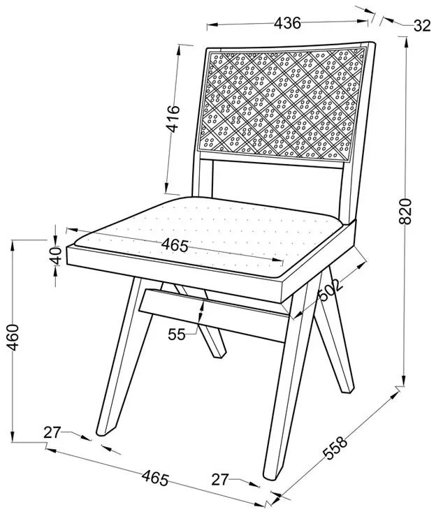 Καρέκλα Winslow ξύλο rubberwood ανοικτό καρυδί-pvc rattan φυσικό-ύφασμα γκρι 2αδα 46.5x55.8x82 εκ.