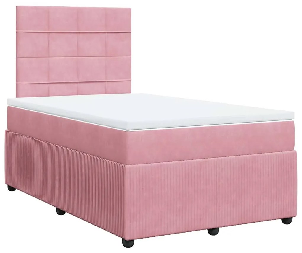 vidaXL Κρεβάτι Boxspring με Στρώμα Ροζ 120x200 εκ. Βελούδινο