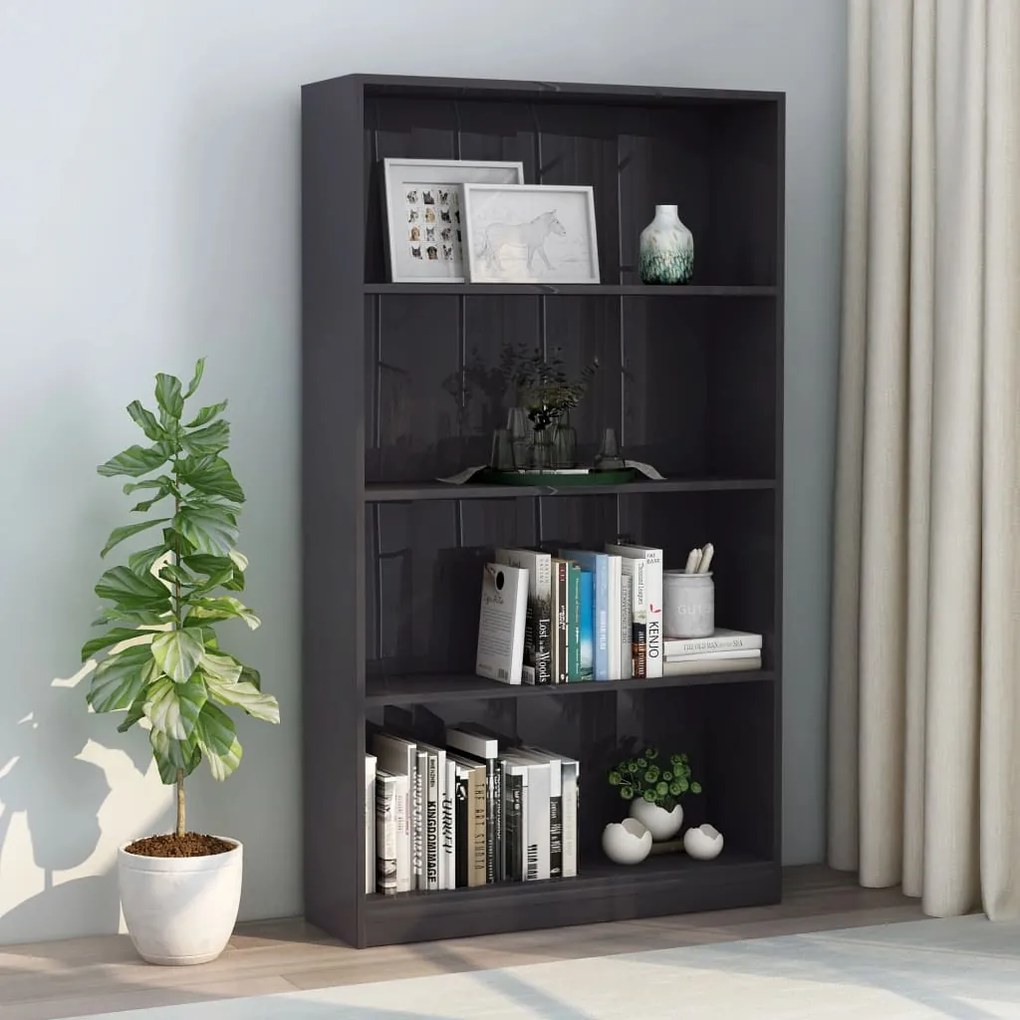 vidaXL Βιβλιοθήκη με 4 Ράφια Γυαλιστερό Γκρι 80x24x142 εκ. Μοριοσανίδα