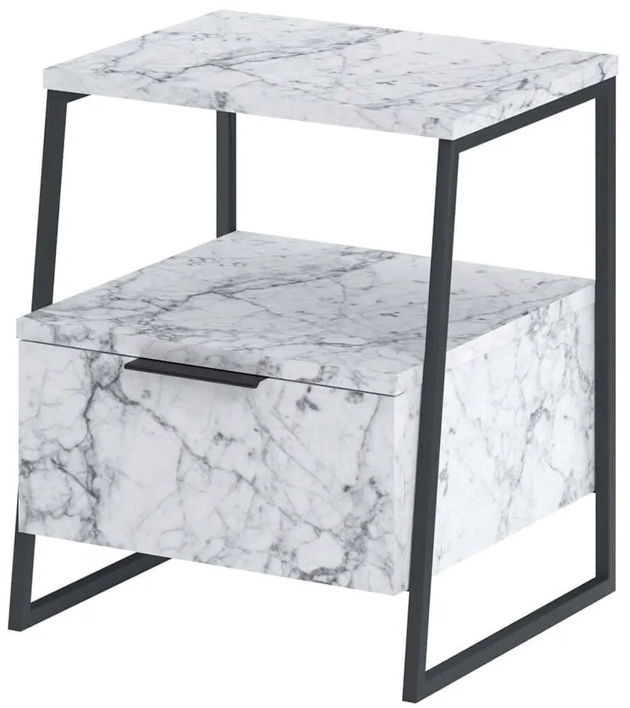 Κομοδίνο Pal 855DTE5188 45x40x50cm Marble Effect White-Black