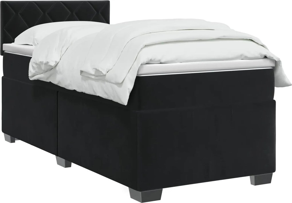 vidaXL Κρεβάτι box spring με στρώμα Μαύρο 90 x 200 cm Βελούδο