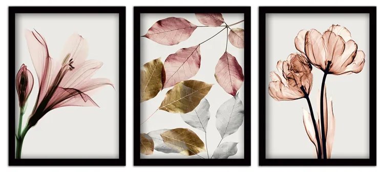 Πίνακας "Pink Flowers" Megapap 3 τμχ. σε πλαίσιο 35x45x2εκ.-GP052-0071