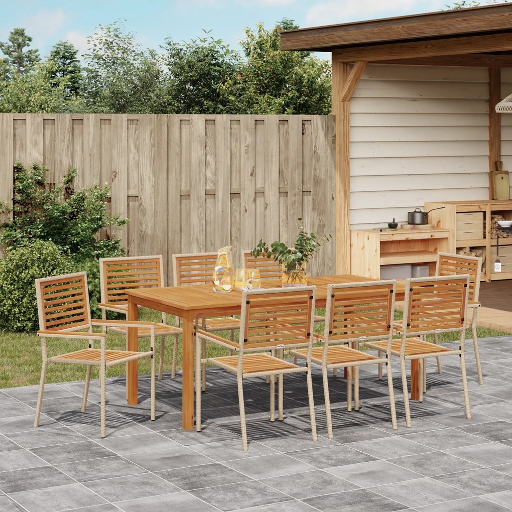 vidaXL Σετ Τραπεζαρίας Κήπου 9 pcs Μπεζ 180 x 90 x 75 cm