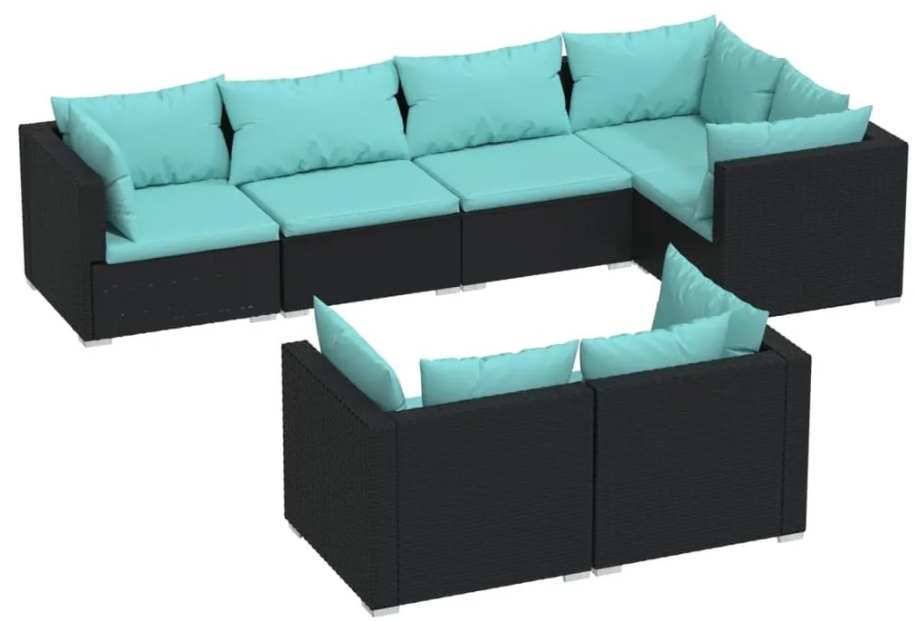 vidaXL Σαλόνι Κήπου 7 Τεμαχίων Μαύρο από Συνθετικό Ρατάν με Μαξιλάρια