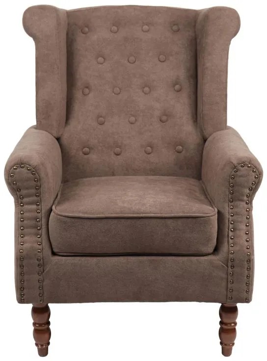 Πολυθρόνα Piore σκούρο καφέ ύφασμα και πόδι rubberwood σε καρυδί απόχρωση 77x80x106εκ 77x80x106 εκ.