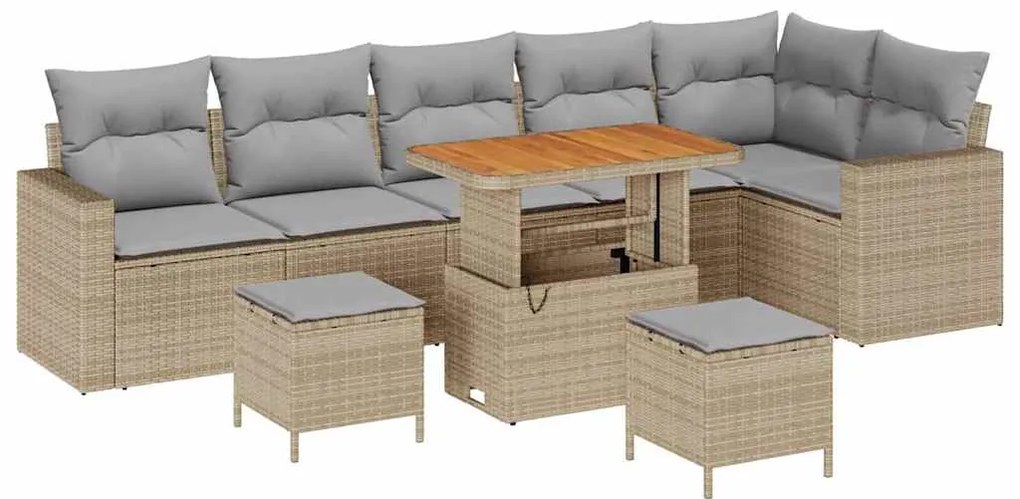 vidaXL Σετ Καναπέ Κήπου με μαξιλάρι 9 pcs μπεζ και ανοιχτό γκρι